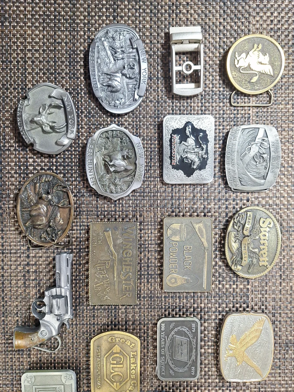 Vintage 19 Belt Buckle Lot-Winchester-Gun-Pistol- Eagle-New YORK-MADE IN USA-JD